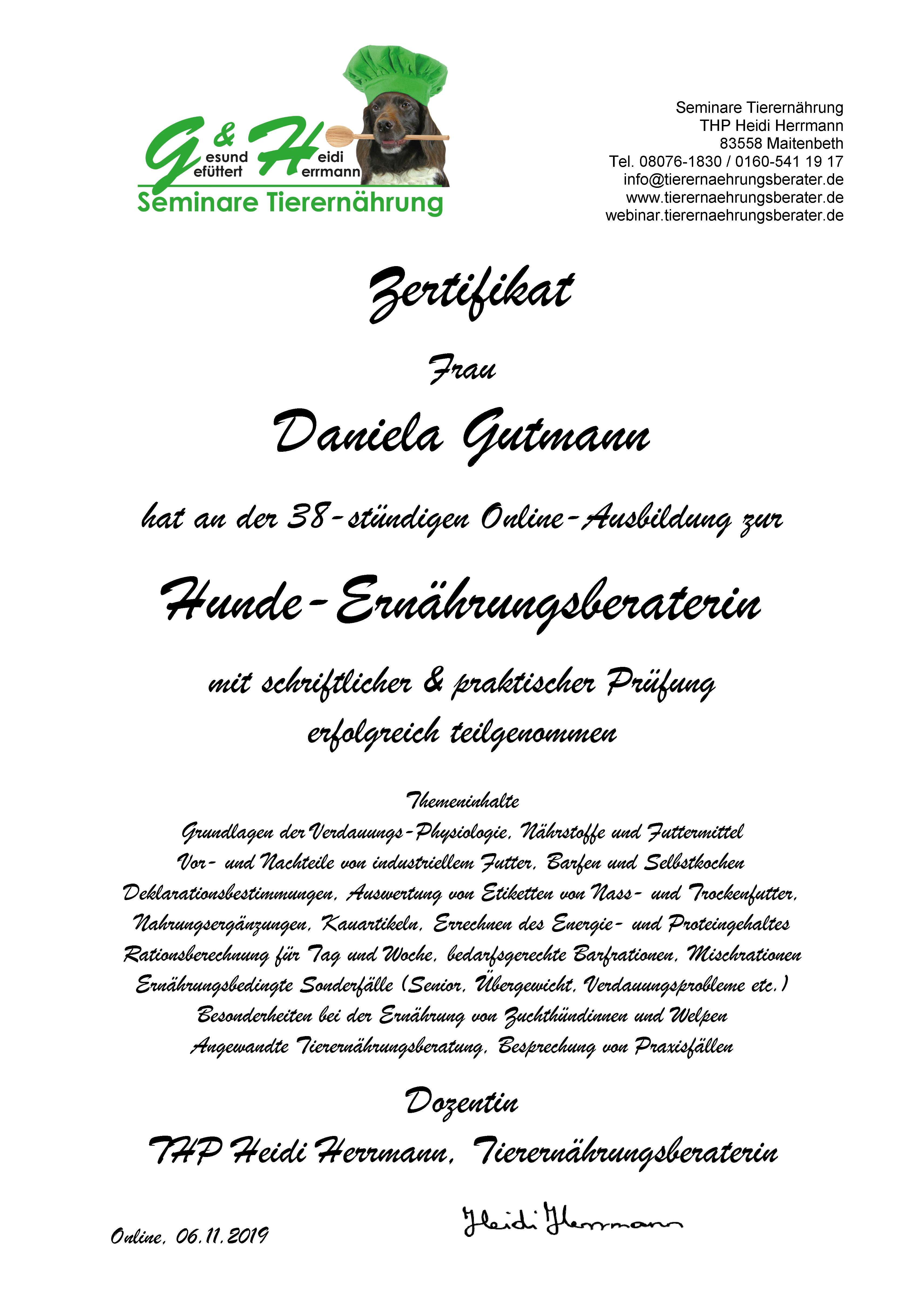Zertifikat Daniela Gutmann